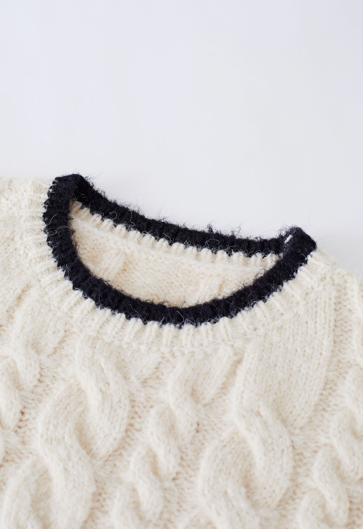 Contrast Edge Cable Knit Longline Sweater