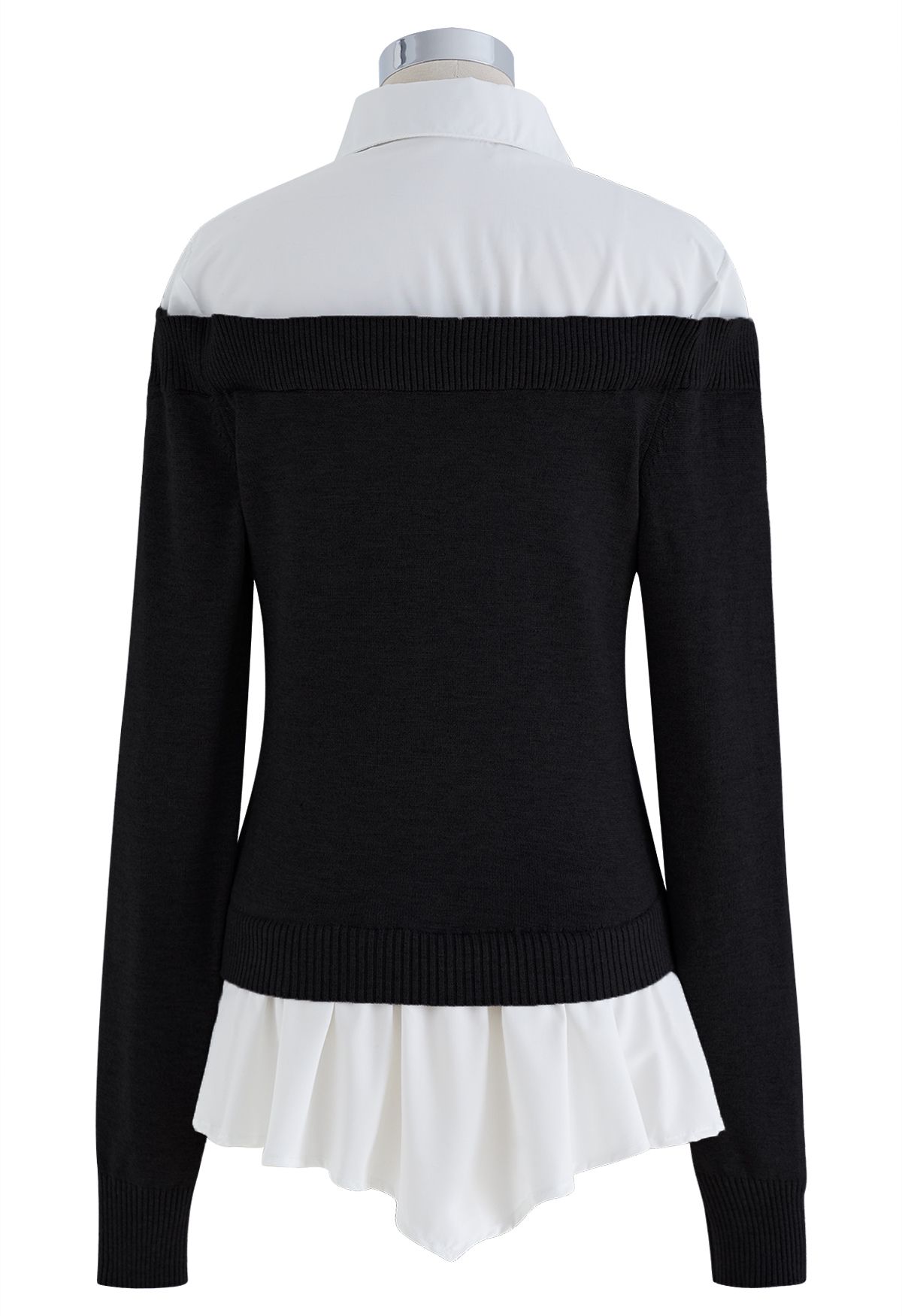 Knit Spliced Ruffle Hem Shirt in Black