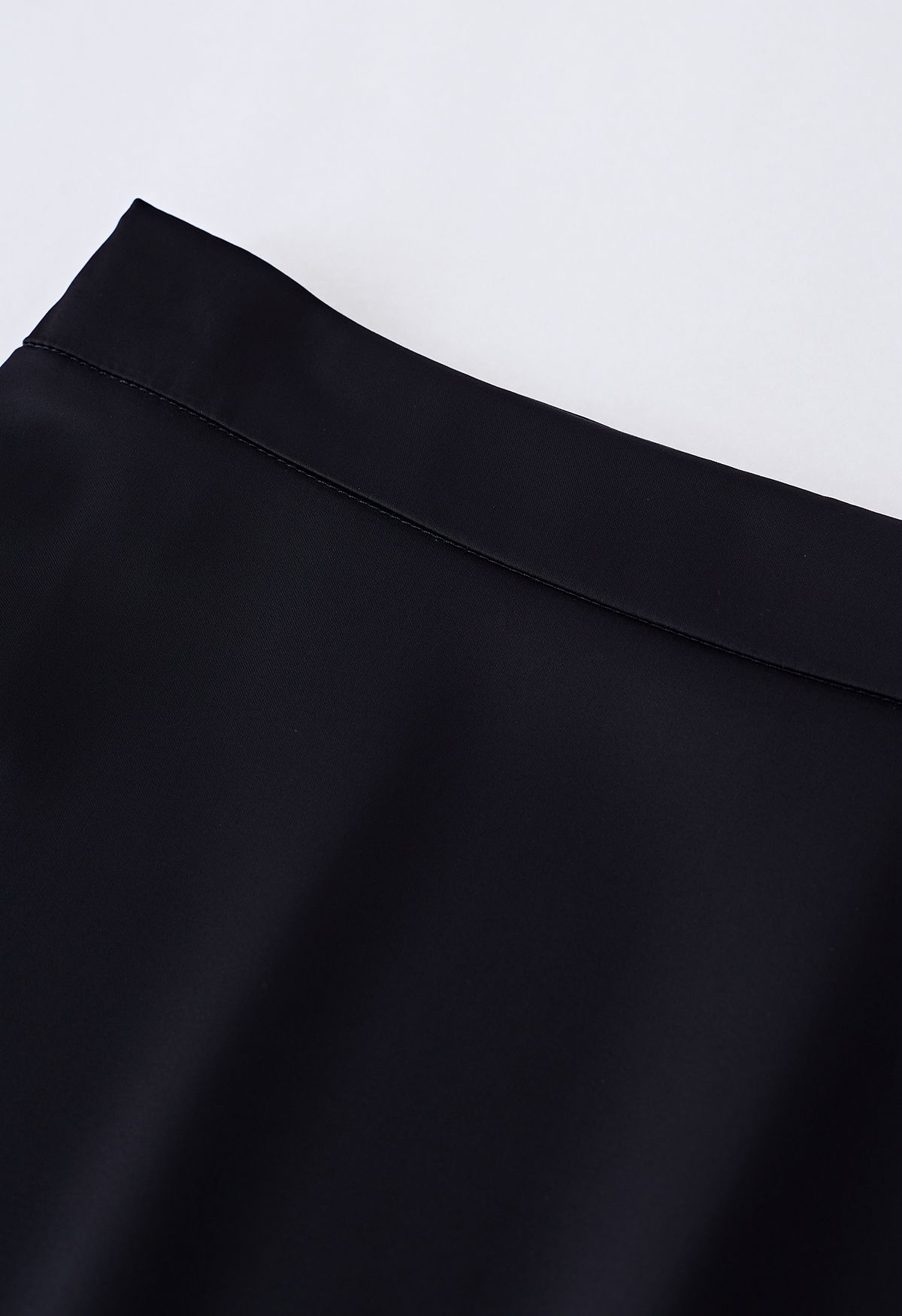 Solid Black Satin Midi Skirt