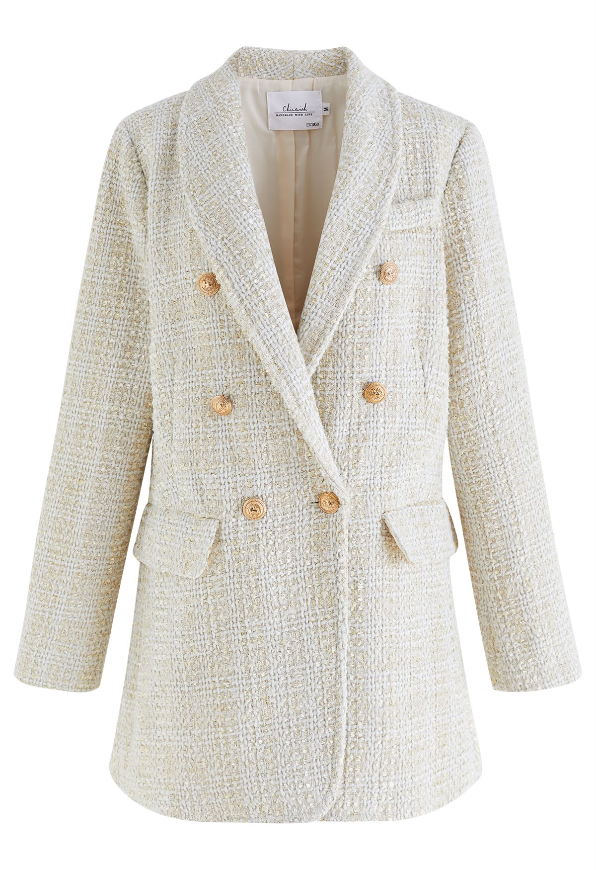 Glittery Shawl Collar Tweed Blazer Coat