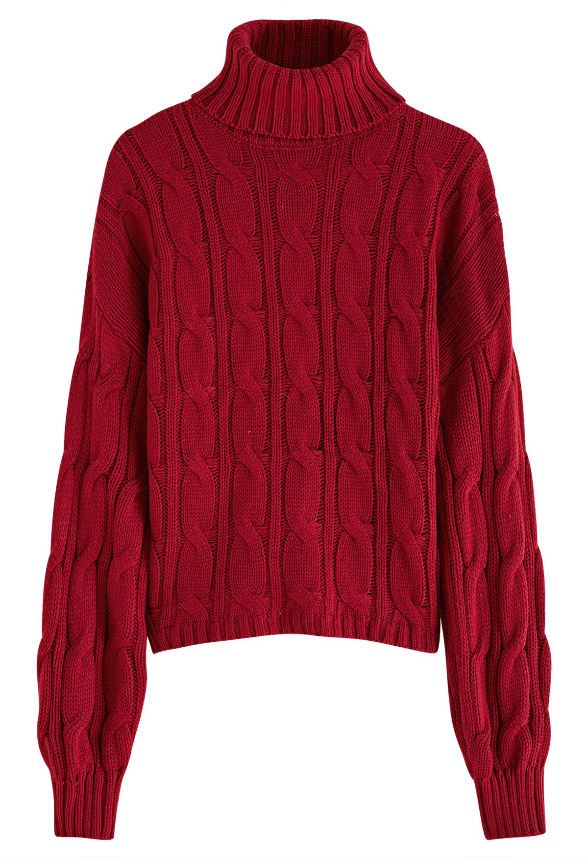 Turtleneck Braid Knit Sweater in Red - Retro, Indie and Unique Fashion