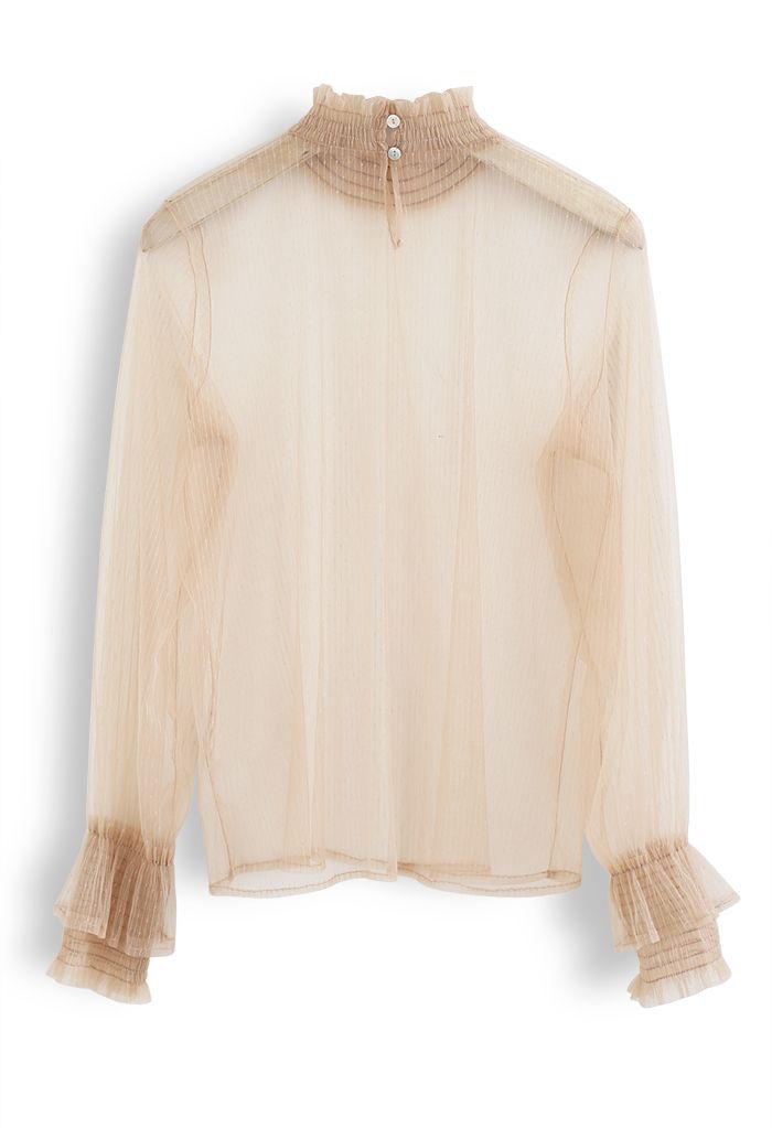 Mock Neck Full Lace Sheer Top in Tan - Retro, Indie and Unique Fashion