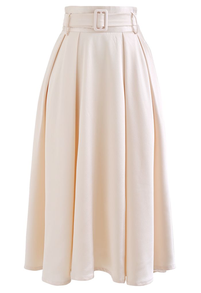 Belted Texture Flare Maxi Skirt in Cream - Retro, Indie and Unique Fashion