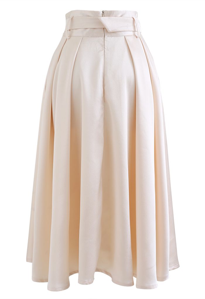 Belted Texture Flare Maxi Skirt in Cream - Retro, Indie and Unique Fashion