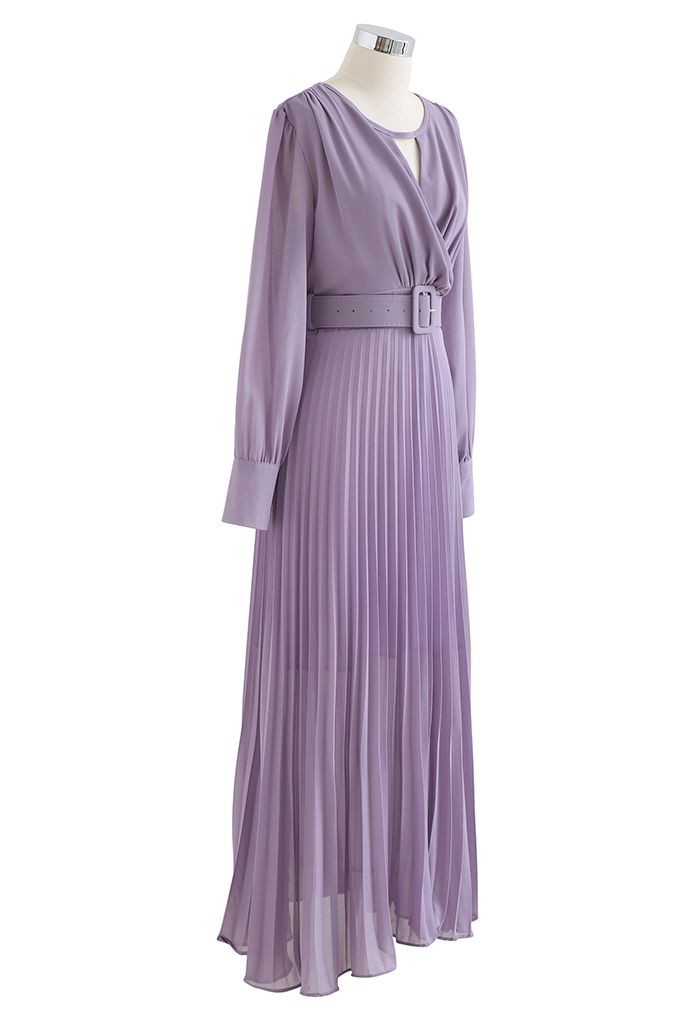 Flowy Chiffon Wrap Pleated Maxi Dress in Lilac - Retro, Indie and ...