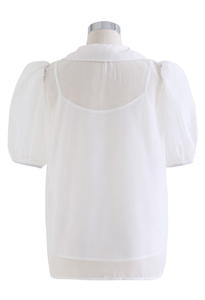 Sweet Bow Short-Sleeve Organza Top in White - Retro, Indie and Unique ...