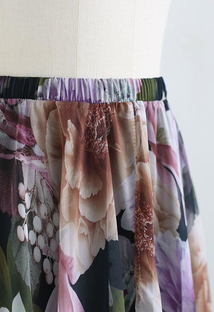 Hydrangea Watercolor Maxi Skirt in Lilac - Retro, Indie and Unique Fashion