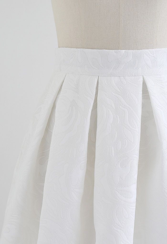 Solid White Embossed Floral Pleated Skirt - Retro, Indie and Unique Fashion