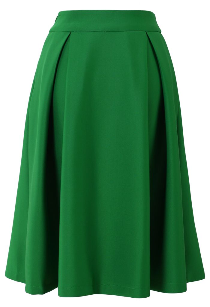 Full A-line Midi Skirt in Green - Retro, Indie and Unique Fashion