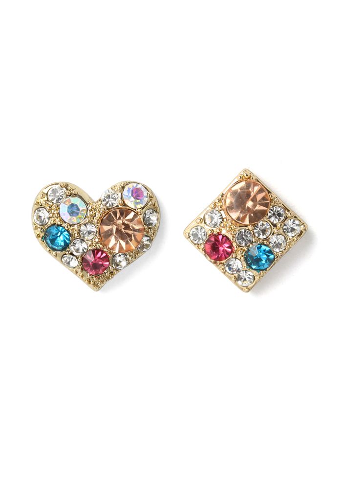 Diamond Heart Square Earrings Set - Retro, Indie and Unique Fashion