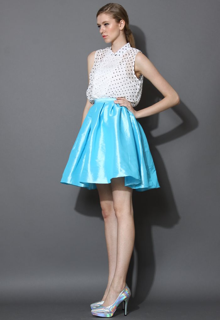 Sky Blue  A-line Midi Skirt