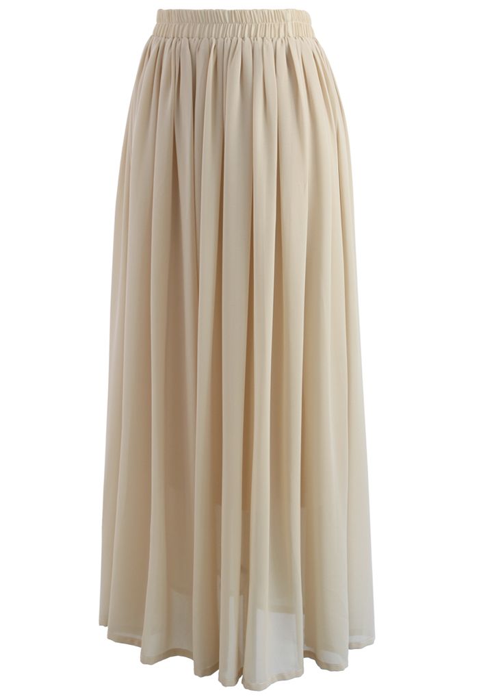 Nude Chiffon Maxi Skirt - Retro, Indie and Unique Fashion