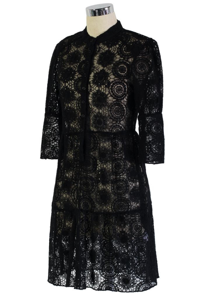 Sunflower Crochet Dress in Black - Retro, Indie and Unique Fashion