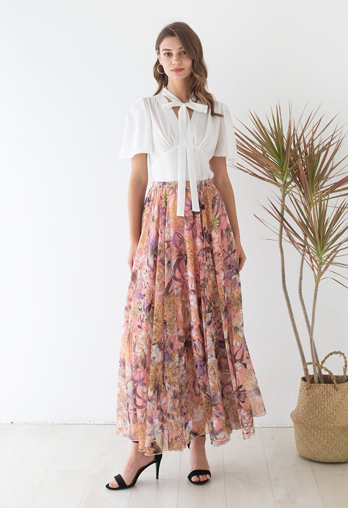 Hydrangea Watercolor Maxi Skirt in Mustard