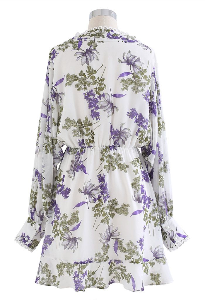 Fresh Lavender Print Asymmetric Chiffon Mini Dress - Retro, Indie and ...