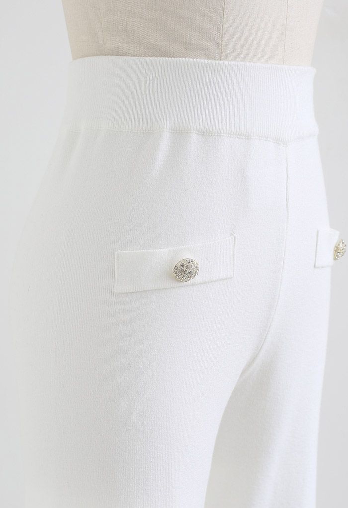 Straight Leg Buttoned Knit Pants in White - Retro, Indie and Unique Fashion