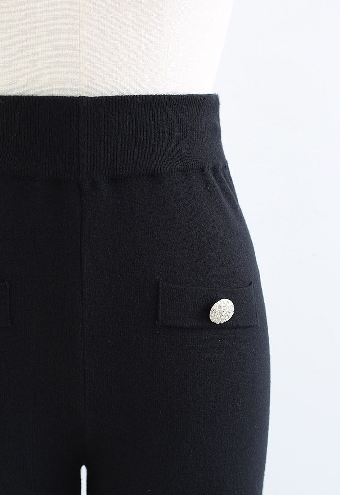 Straight Leg Buttoned Knit Pants in Black - Retro, Indie and Unique Fashion