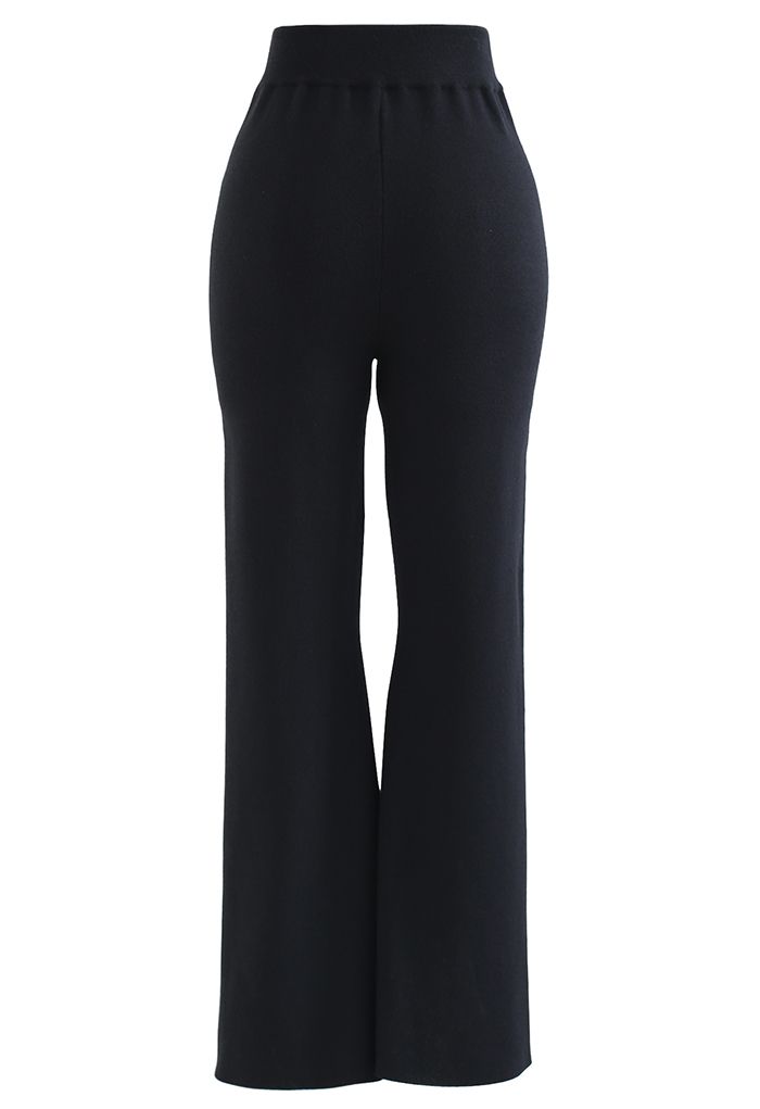 Straight Leg Buttoned Knit Pants in Black