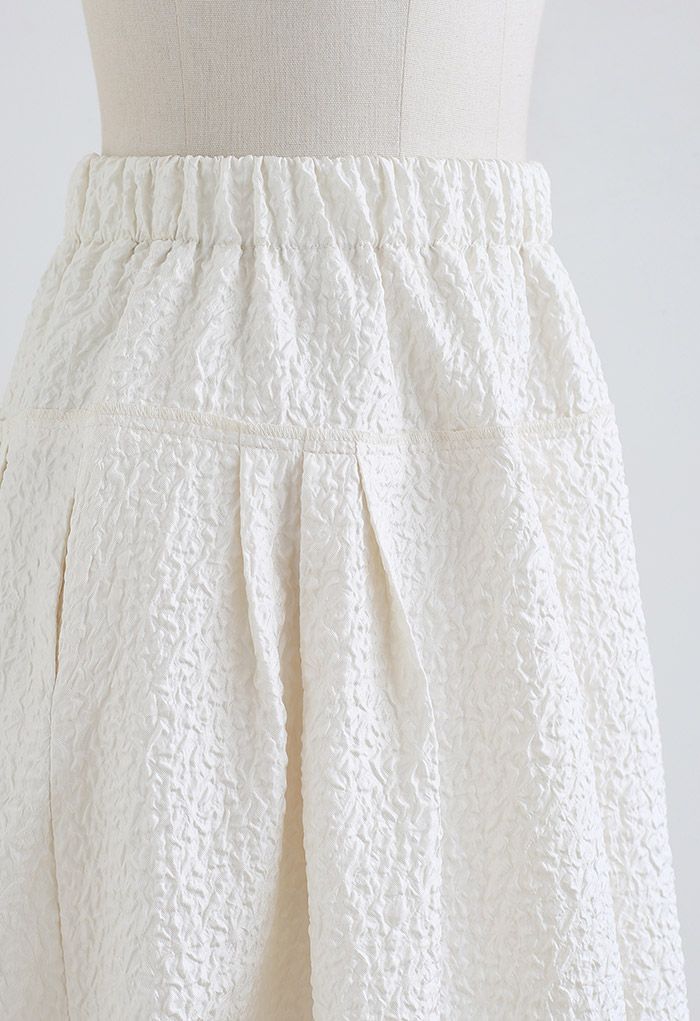 Side Pocket Pleated Embossed Midi Skirt in Cream - Retro, Indie and ...