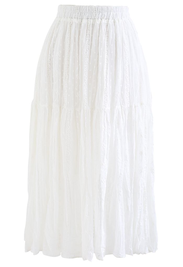 Flock Dots Embroidered Vine Pleated Skirt in White - Retro, Indie and ...