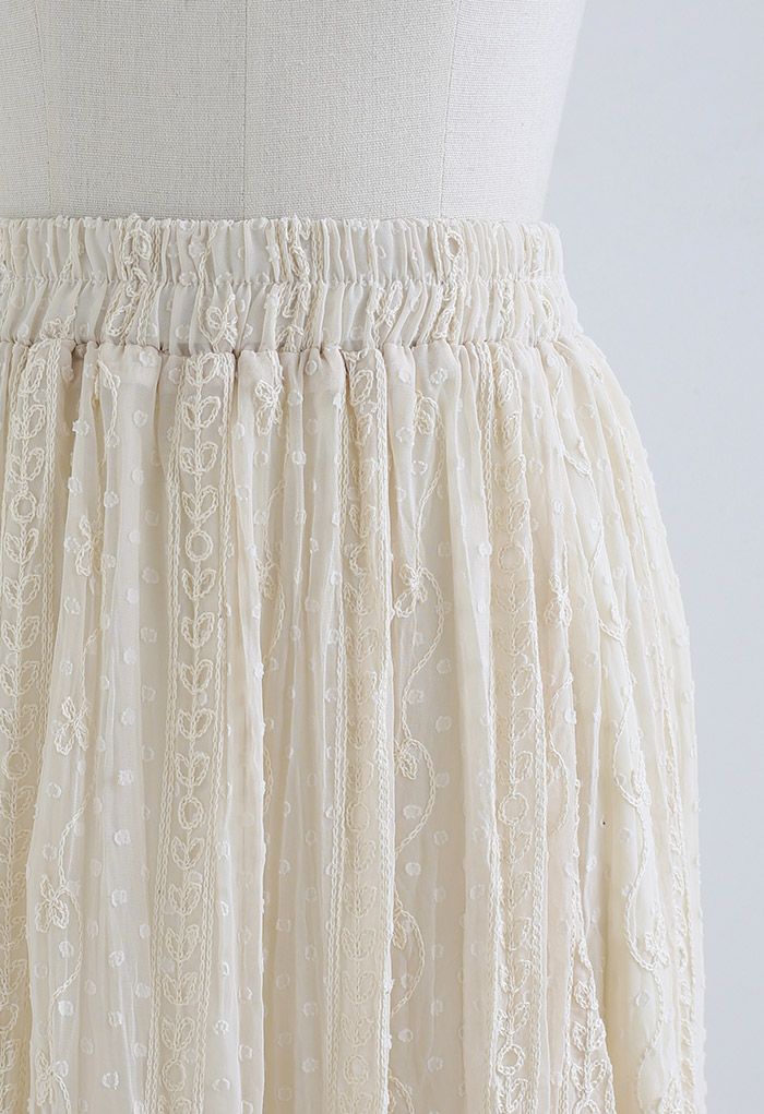 Flock Dots Embroidered Vine Pleated Skirt in Cream - Retro, Indie and ...