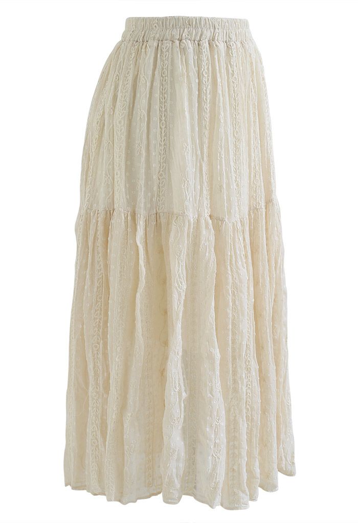 Flock Dots Embroidered Vine Pleated Skirt in Cream - Retro, Indie and ...