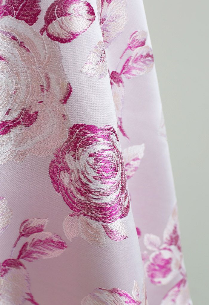 Exuberant Pink Rose Jacquard Flare Skirt