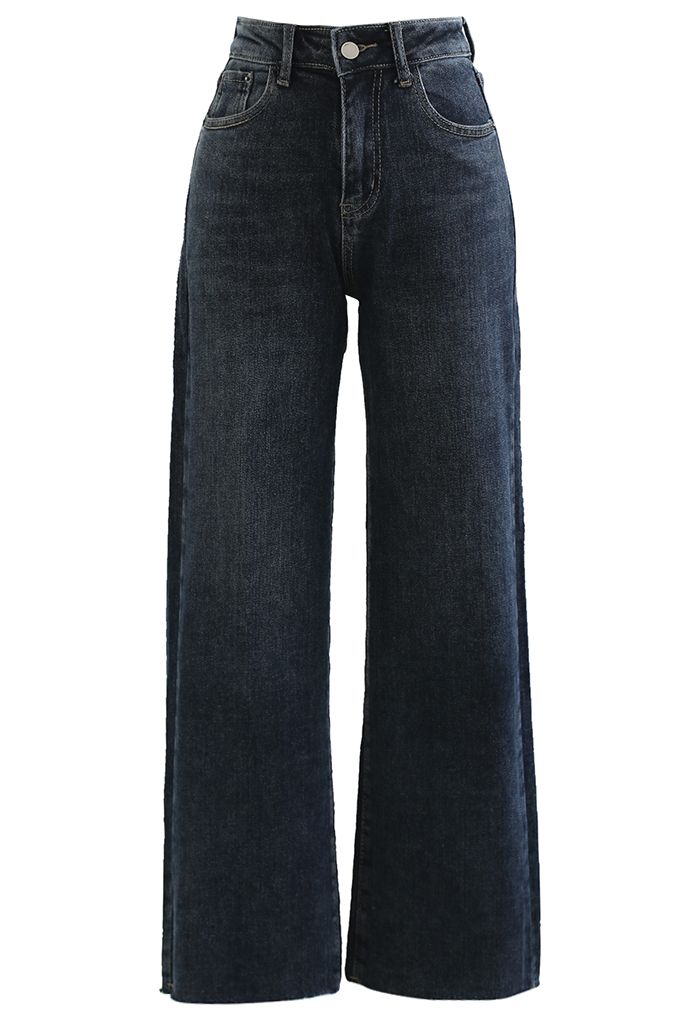 Raw-Cut Hem Wide-Leg Jeans