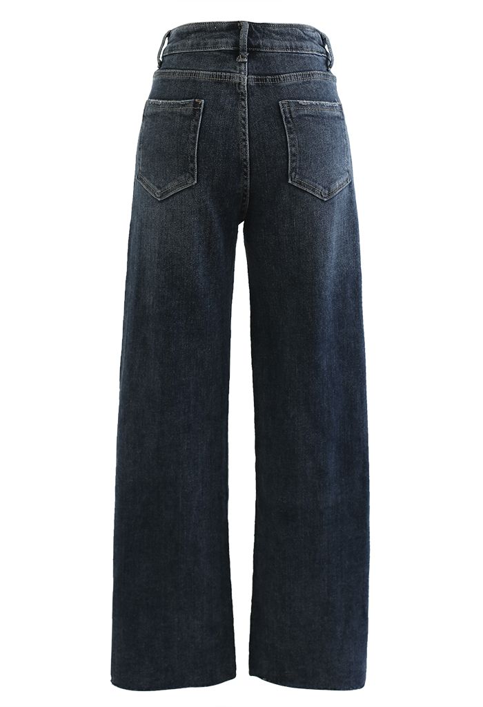 Raw-Cut Hem Wide-Leg Jeans