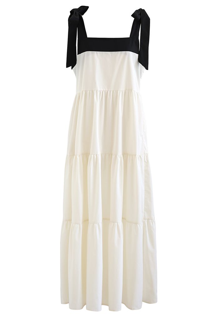 Contrasted Color Tie-Strap Maxi Dress  