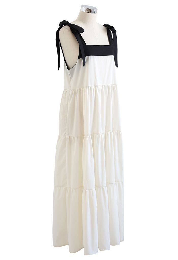 Contrasted Color Tie-Strap Maxi Dress  