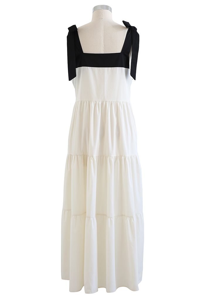 Contrasted Color Tie-Strap Maxi Dress  