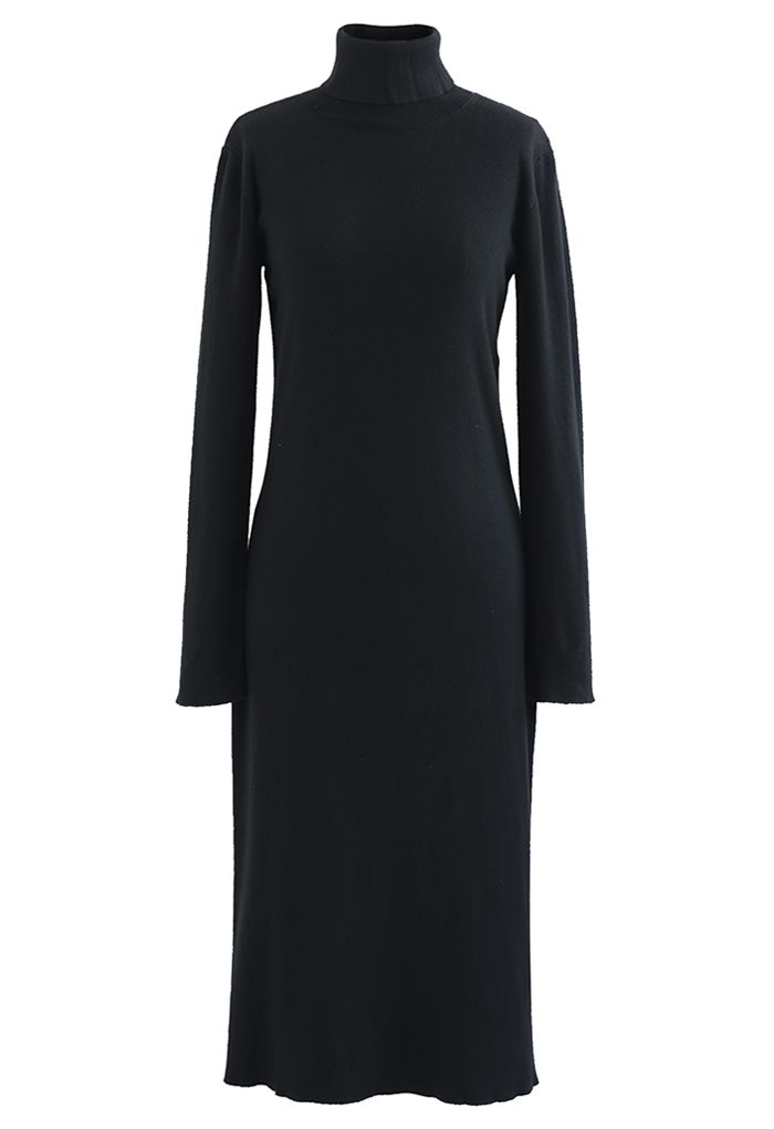 Black Turtleneck Long Sleeve Knit Dress