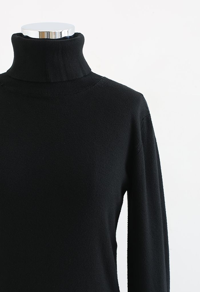 Black Turtleneck Long Sleeve Knit Dress - Retro, Indie and Unique Fashion