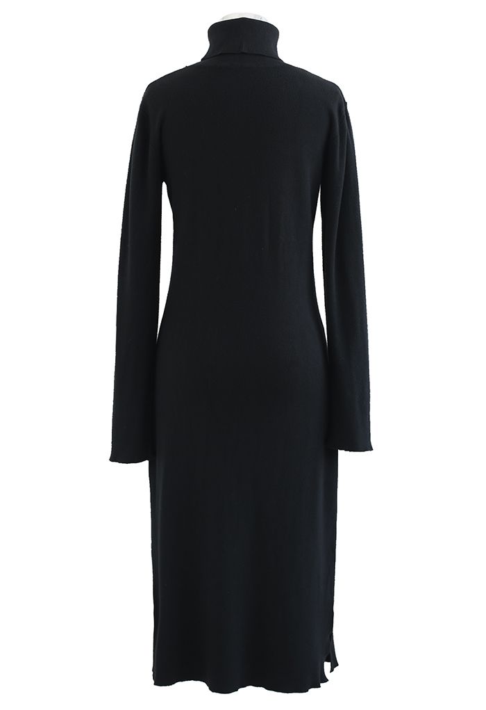 Black Turtleneck Long Sleeve Knit Dress