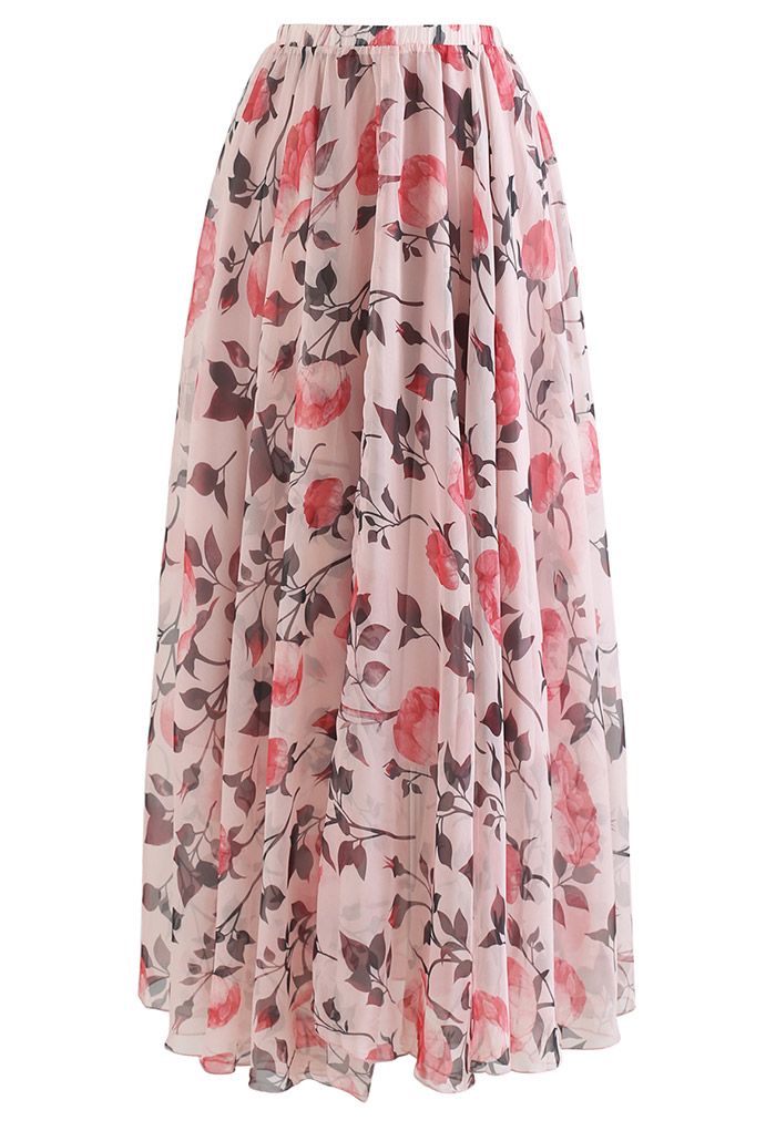 Blush Blossom Chiffon Maxi Skirt