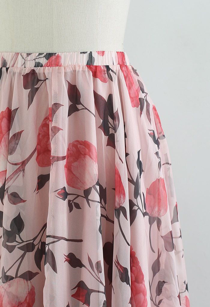 Blush Blossom Chiffon Maxi Skirt