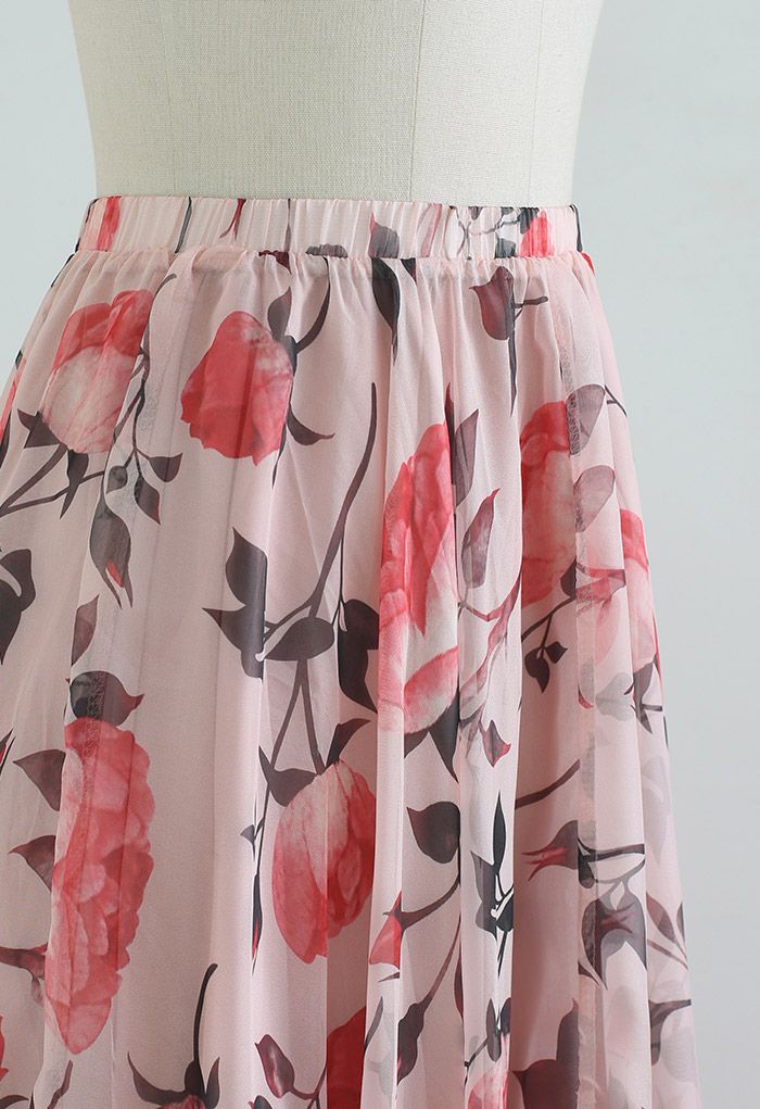 Blush Blossom Chiffon Maxi Skirt