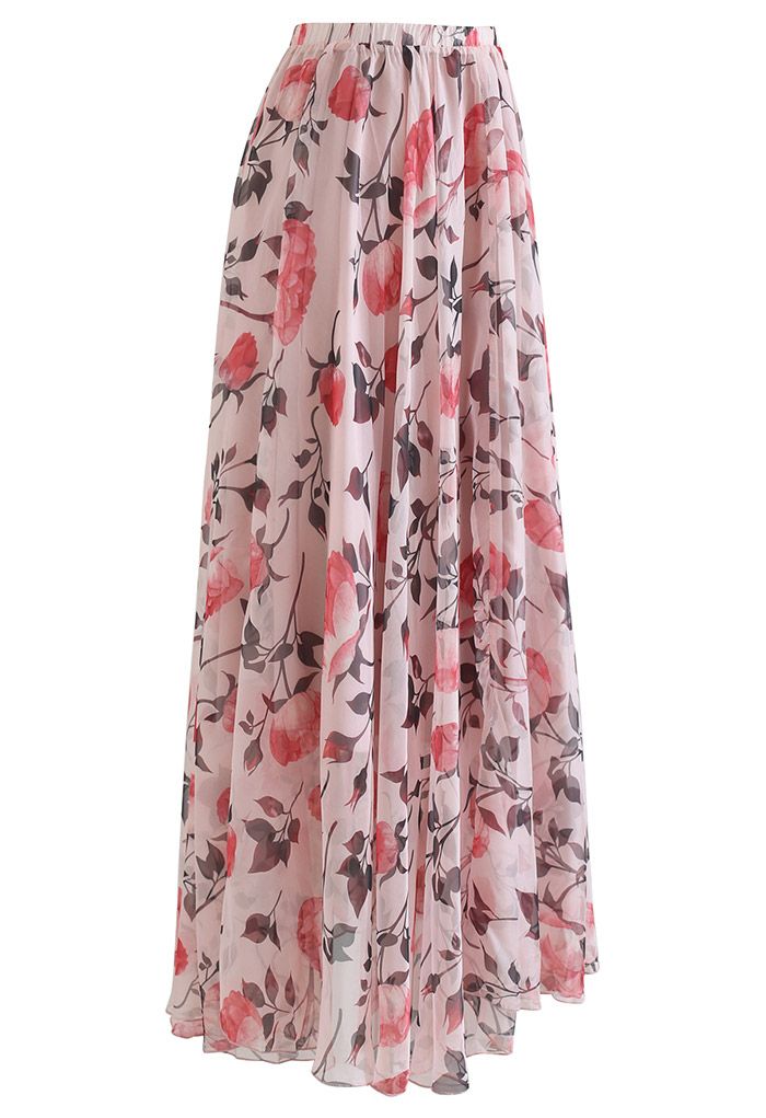 Blush Blossom Chiffon Maxi Skirt