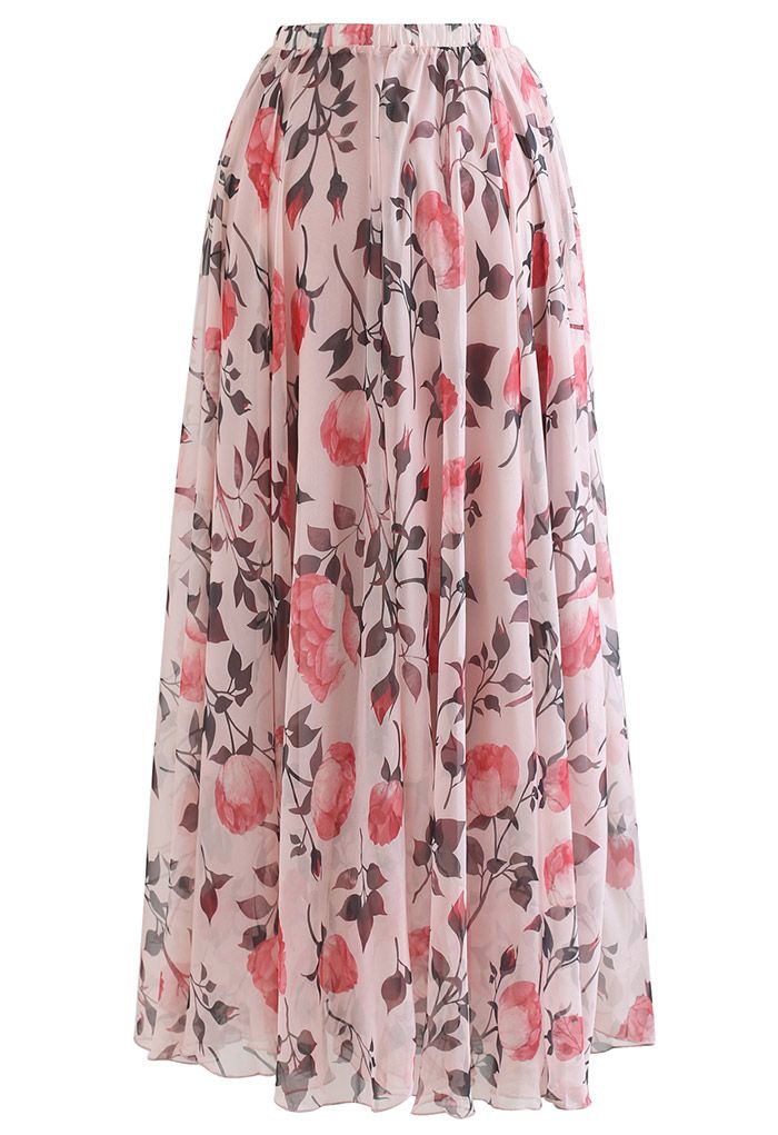 Blush Blossom Chiffon Maxi Skirt