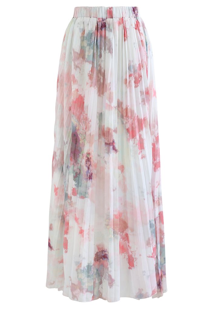 Tie Dye Watercolor Pleated Maxi Skirt