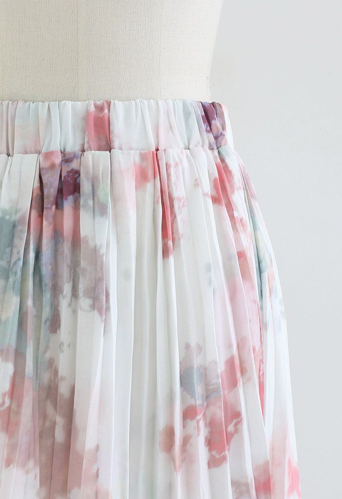 Tie Dye Watercolor Pleated Maxi Skirt