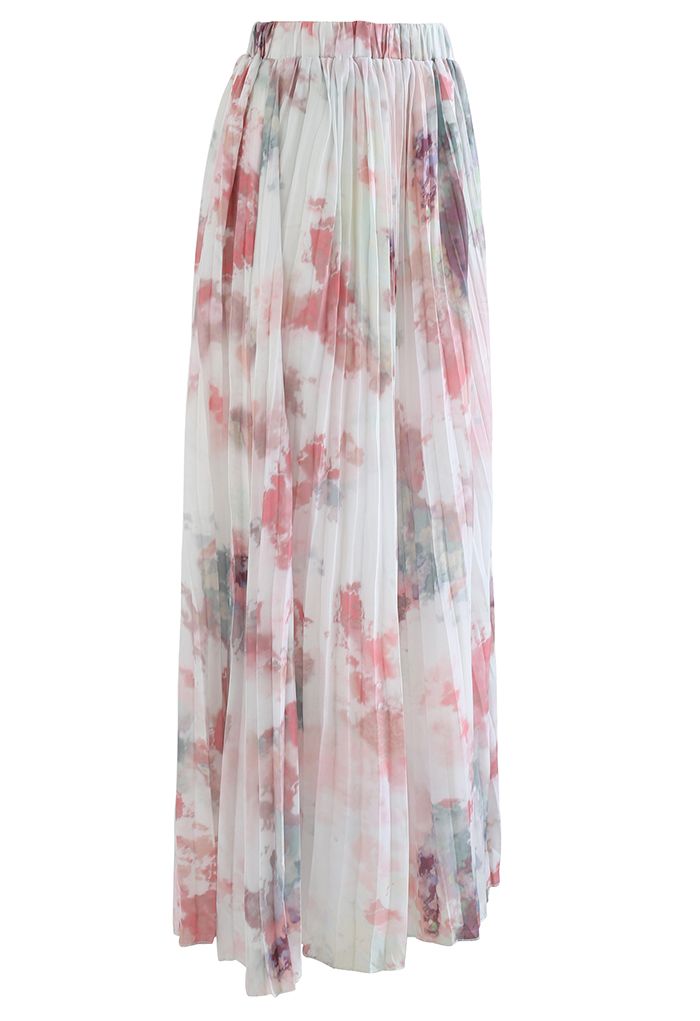 Tie Dye Watercolor Pleated Maxi Skirt