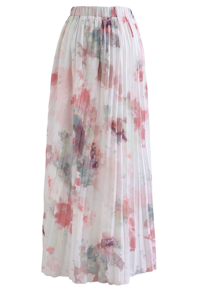 Tie Dye Watercolor Pleated Maxi Skirt