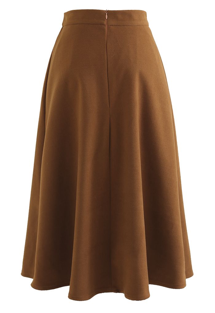 Brownish High Waist Wool-Blend Midi Skirt - Retro, Indie and Unique Fashion