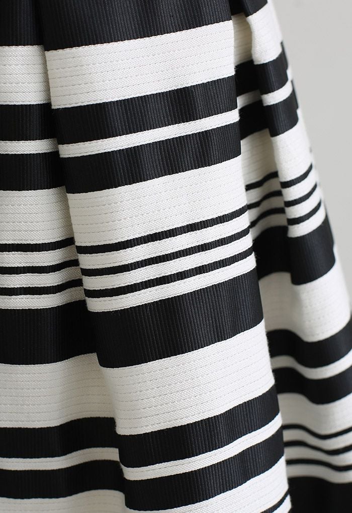 Black Stripe Pleated Skirt