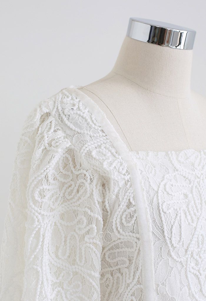 Square Neck Puff Sleeve Lace Crop Top - Retro, Indie and Unique Fashion