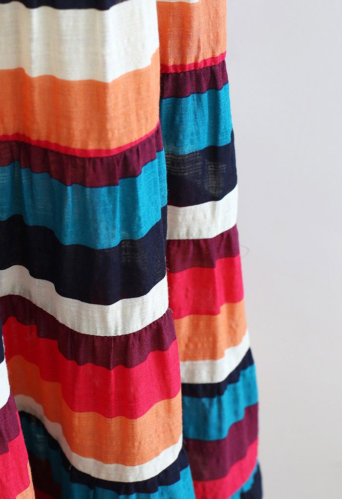 Colorful Stripe Open Back Halter Neck Maxi Dress