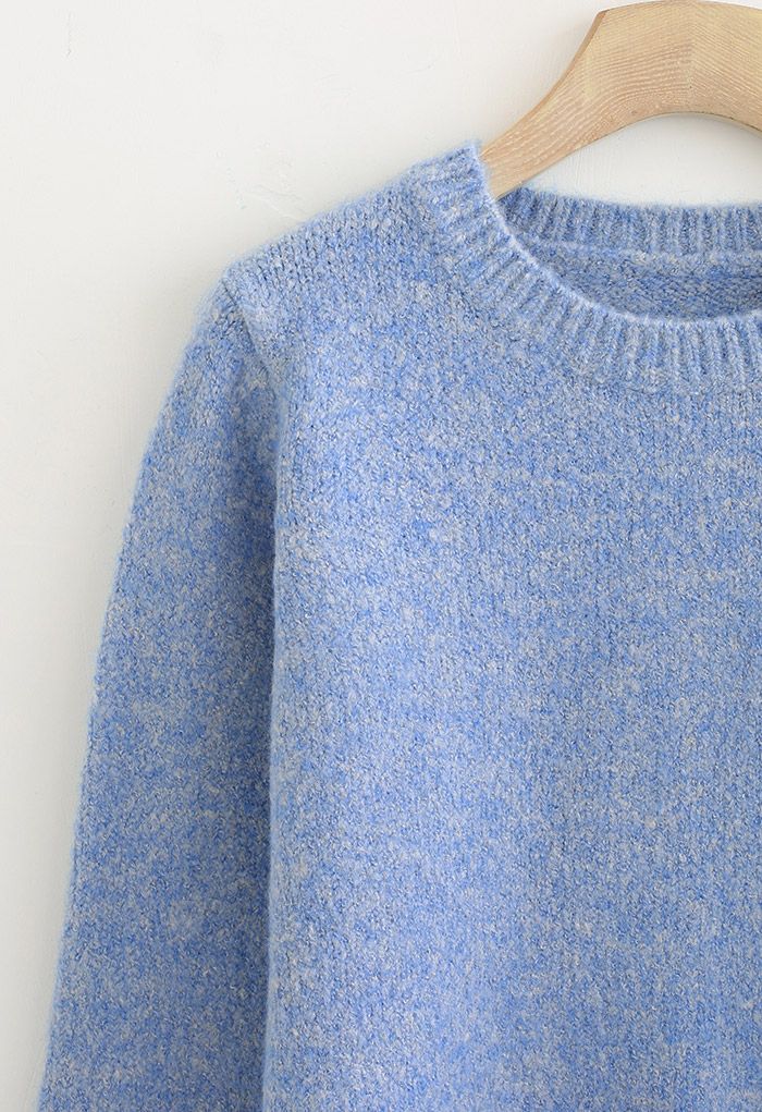 Round Neck Comfy Knit Sweater in Blue