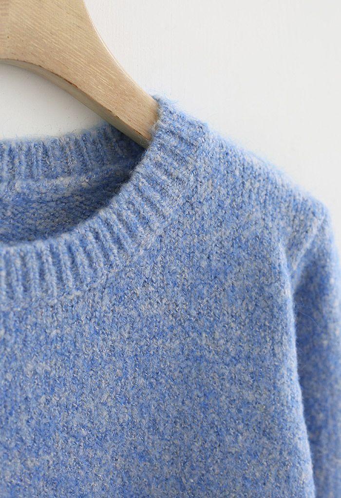 Round Neck Comfy Knit Sweater in Blue